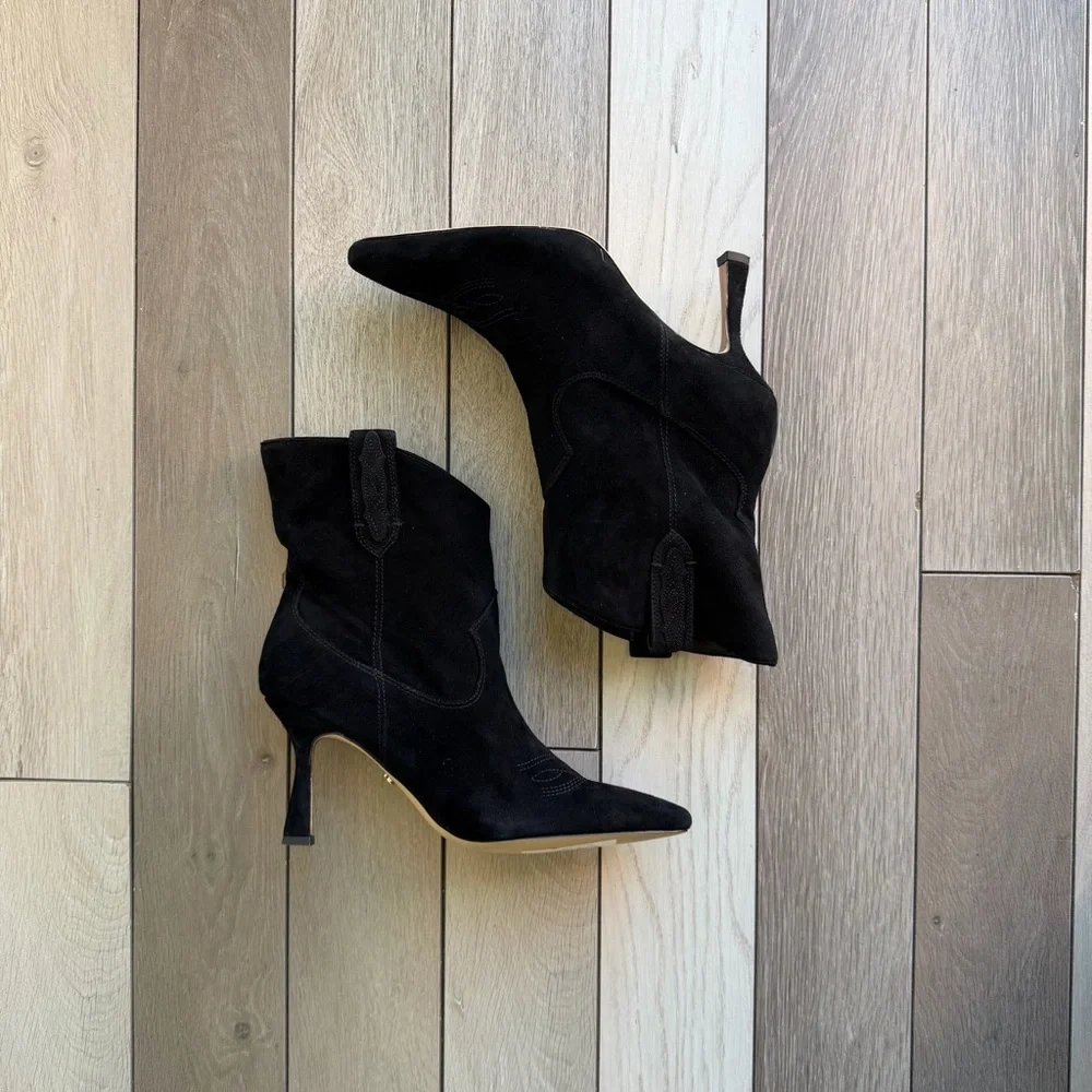 Sam Edelman Moe Embroidered Suede Ankle Boots In Black - Picture 1 of 11